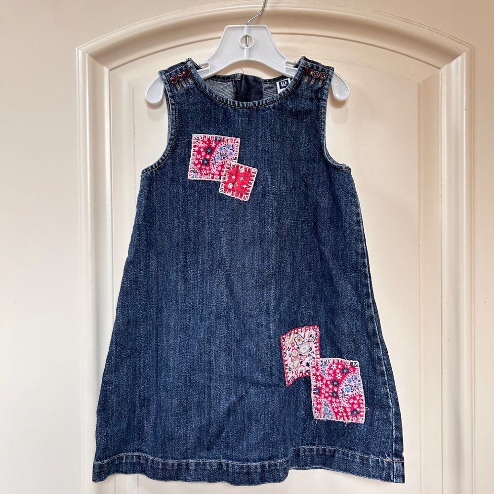 Vintage GAP Girls Dress Size 3T Patchwork Denim Jumper Jean 90s Y2K Overall - Picture 4 of 12